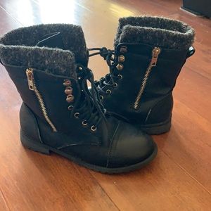 Girls black combat boots